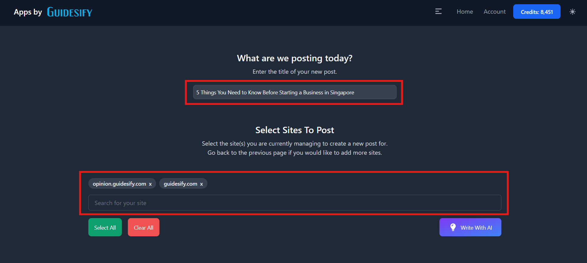 Select Sites (AI Writing)