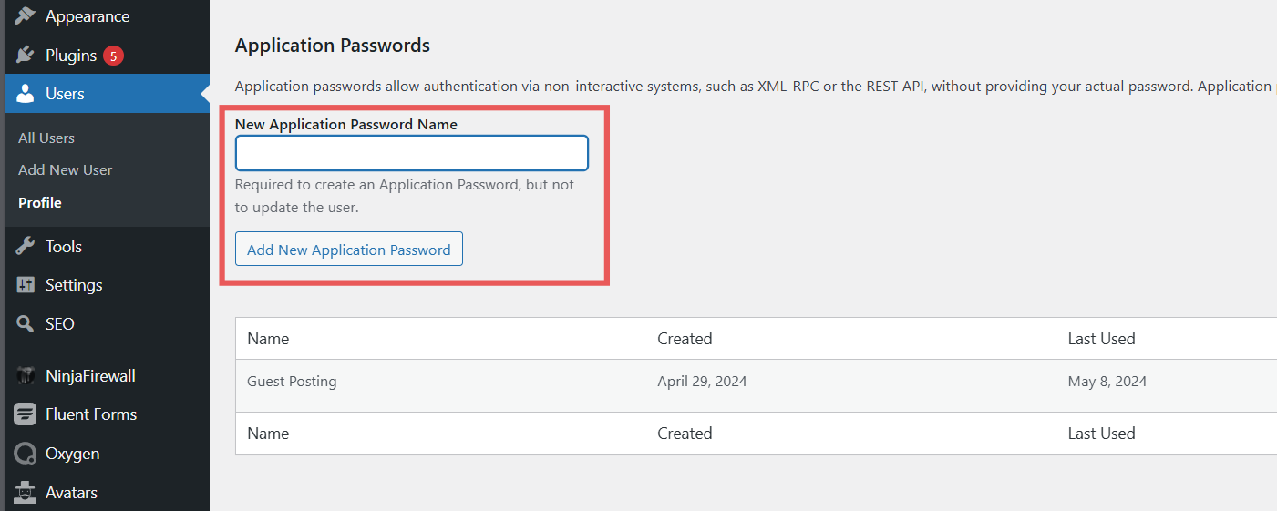 WordPress Application Password
