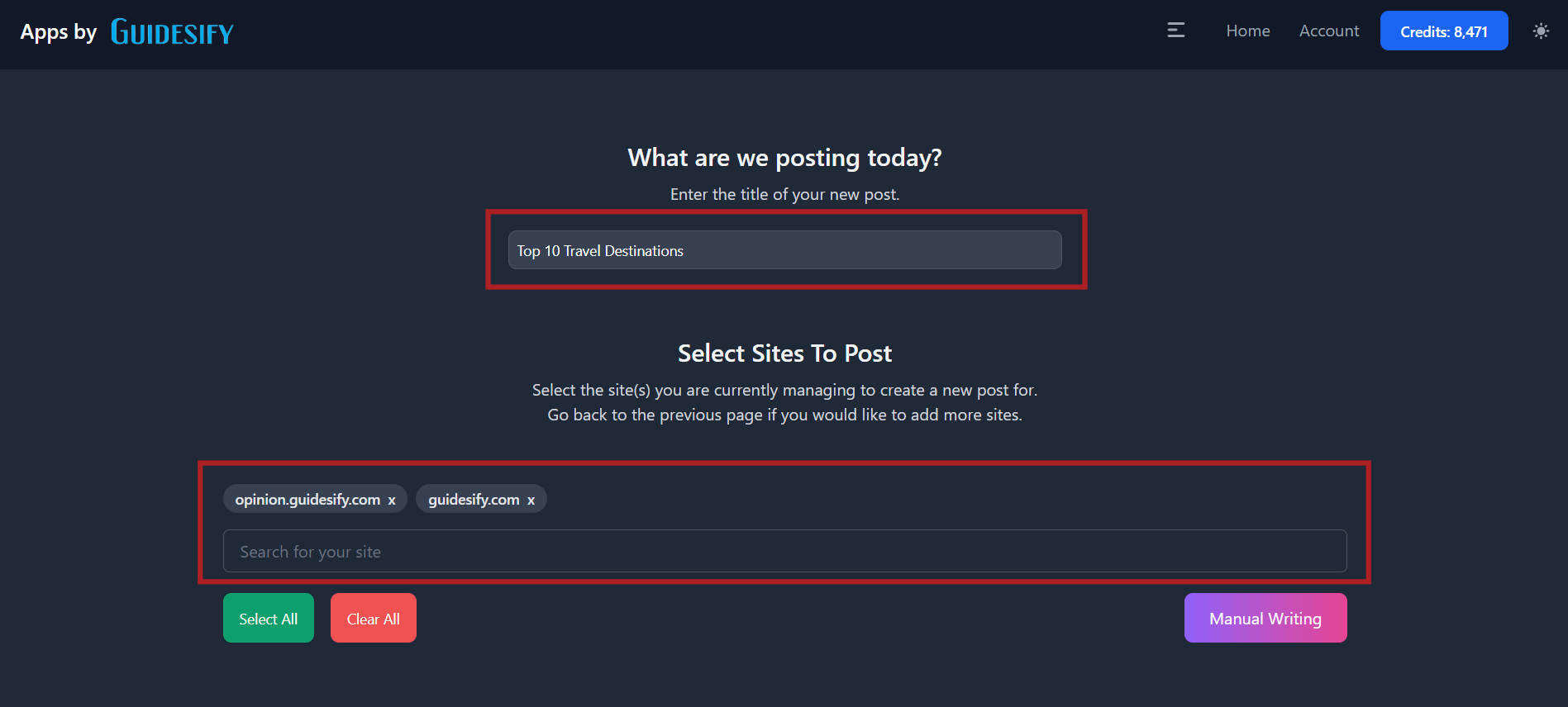 Selecting Sites (Manual Writing)